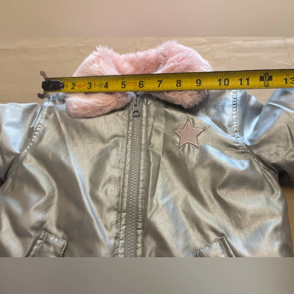 Buffalo David Bitton Metallic Silver Puff Jacket with Pink Collar‎
